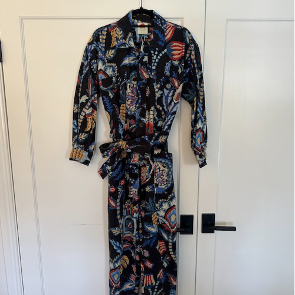 FARM Rio Sunset Tapestry Black Jumpsuit XS Cotton Denim Printed - Picture 7 of 7